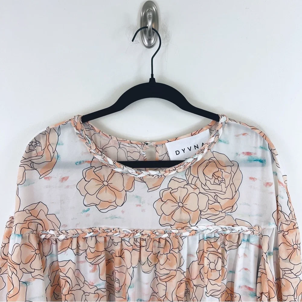 DYVNA Silk Watercolor Floral Print Short Sleeve Shift Dress Size 12 Dainty Flowy - Picture 6 of 16